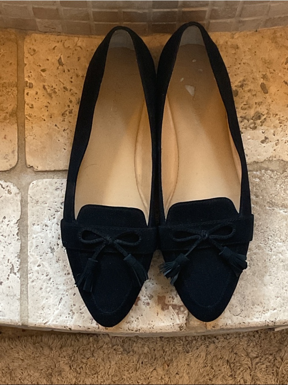 Talbots Black Suede Tassel Pointed Loafers - Women's